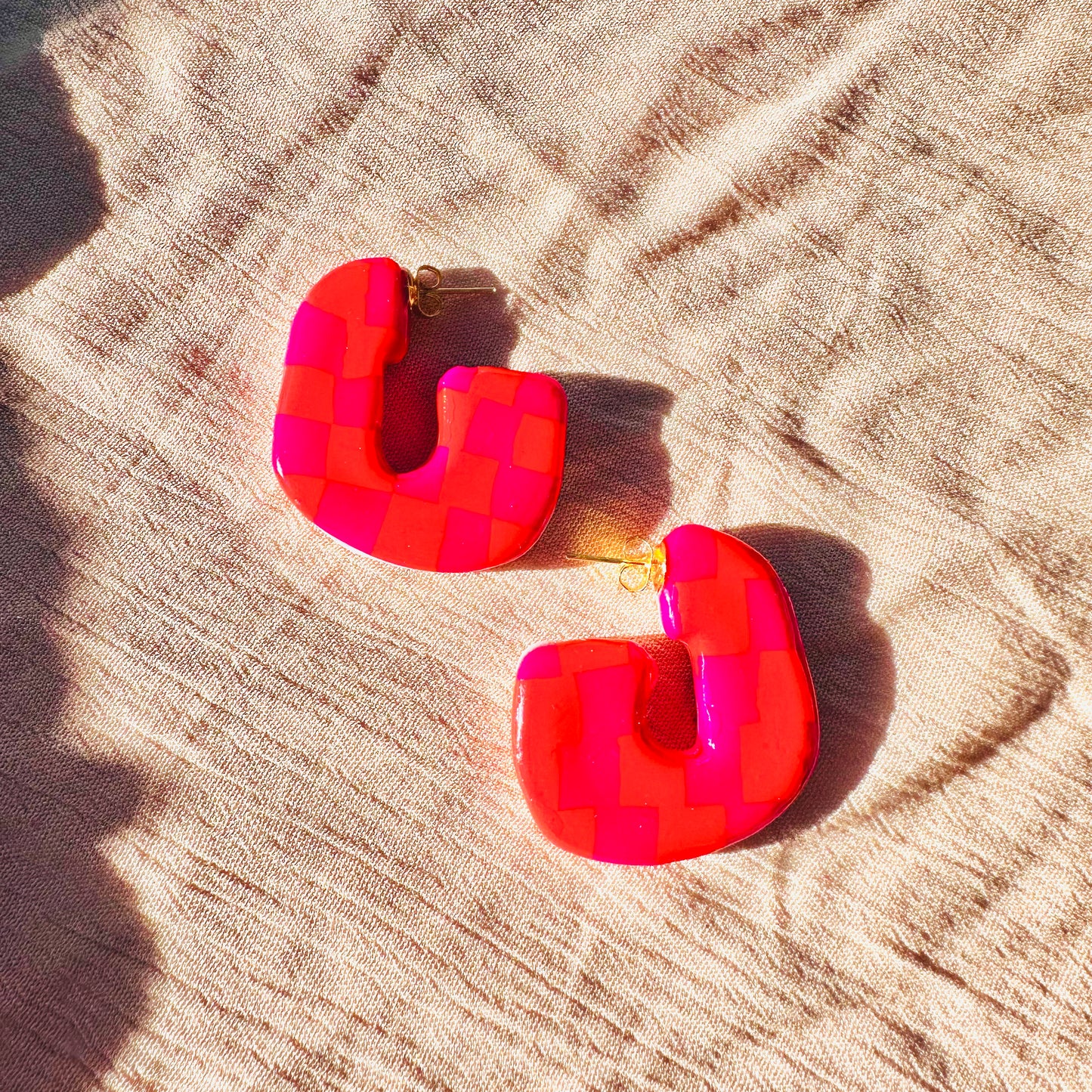2 in 1 hoops-pink and red checkerboard