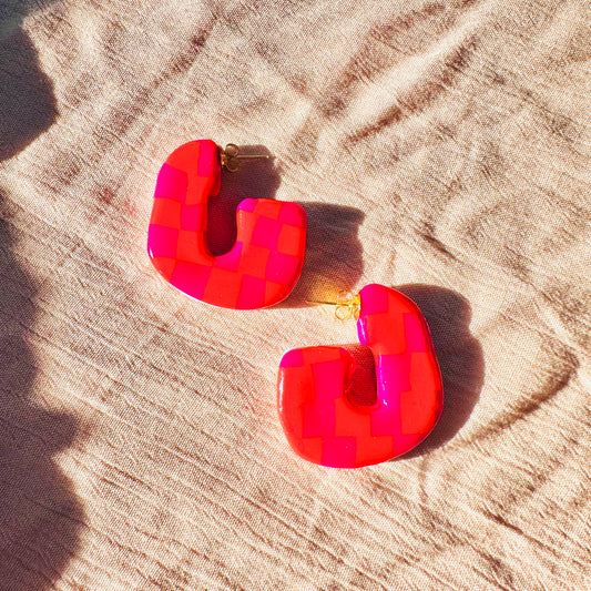 2 in 1 hoops-pink and red checkerboard
